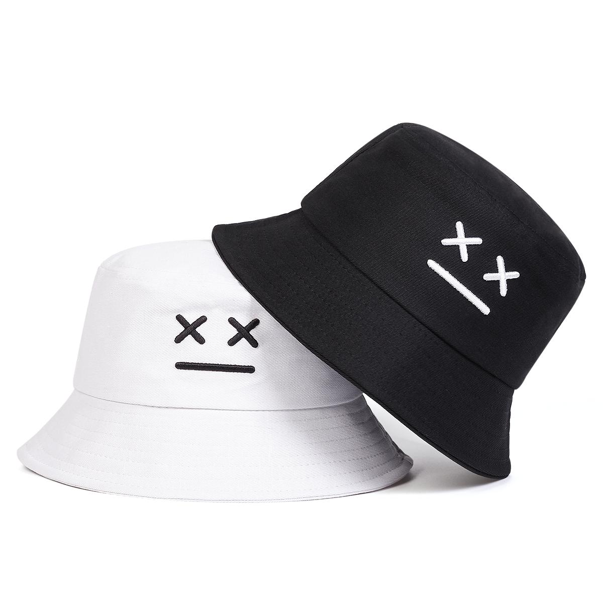 My Extreme Outdoor Activities Women's Black Unisex Xx Smiling Face Embroidery Personality Bucket Hats Fishermen Caps Outdoor Casual Cap Sunscreen Hat
