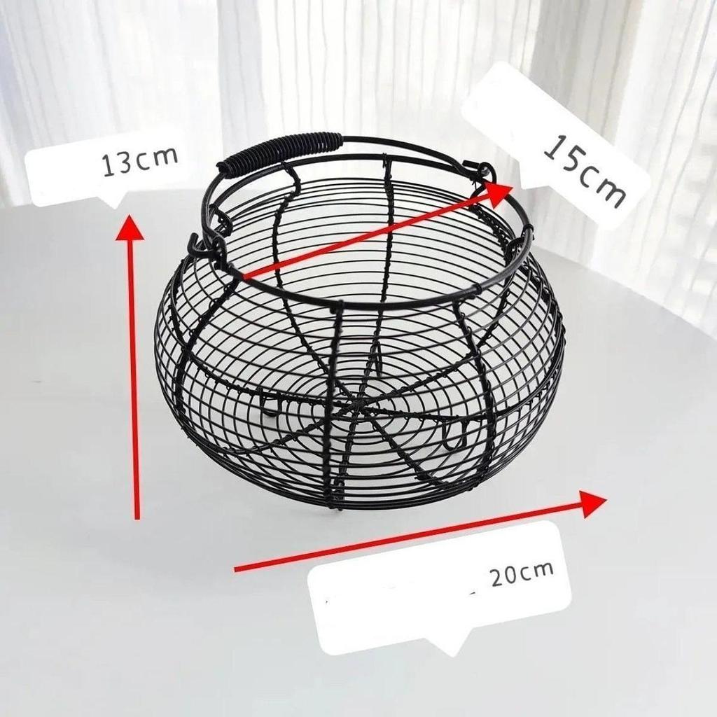 Egg Basket Storage, Wire Metal Basket, Collecting with Handle, Round Iron Mesh, Versatile