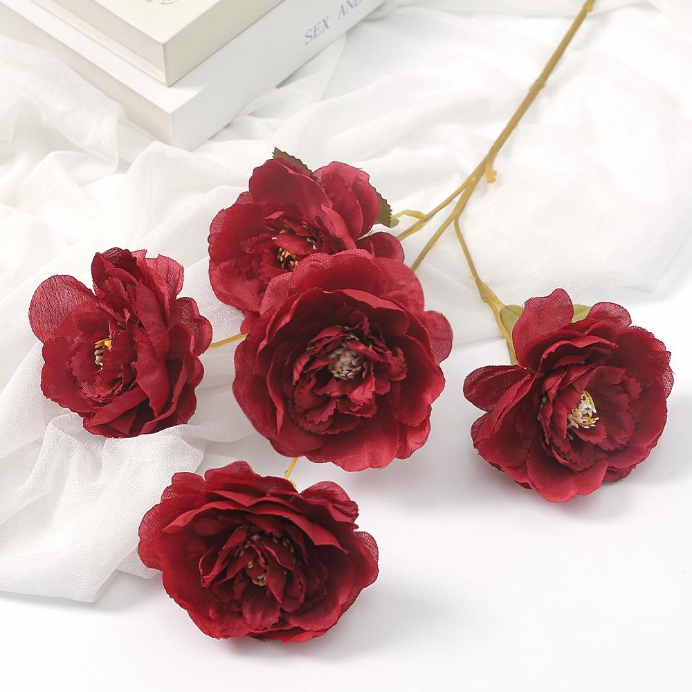 1PC Rose Pink Silk Bouquet 54cm Peony Artificial Flower 5 Heads Bud Bride Wedding Decor Home Room Decoration Artificial Flowers