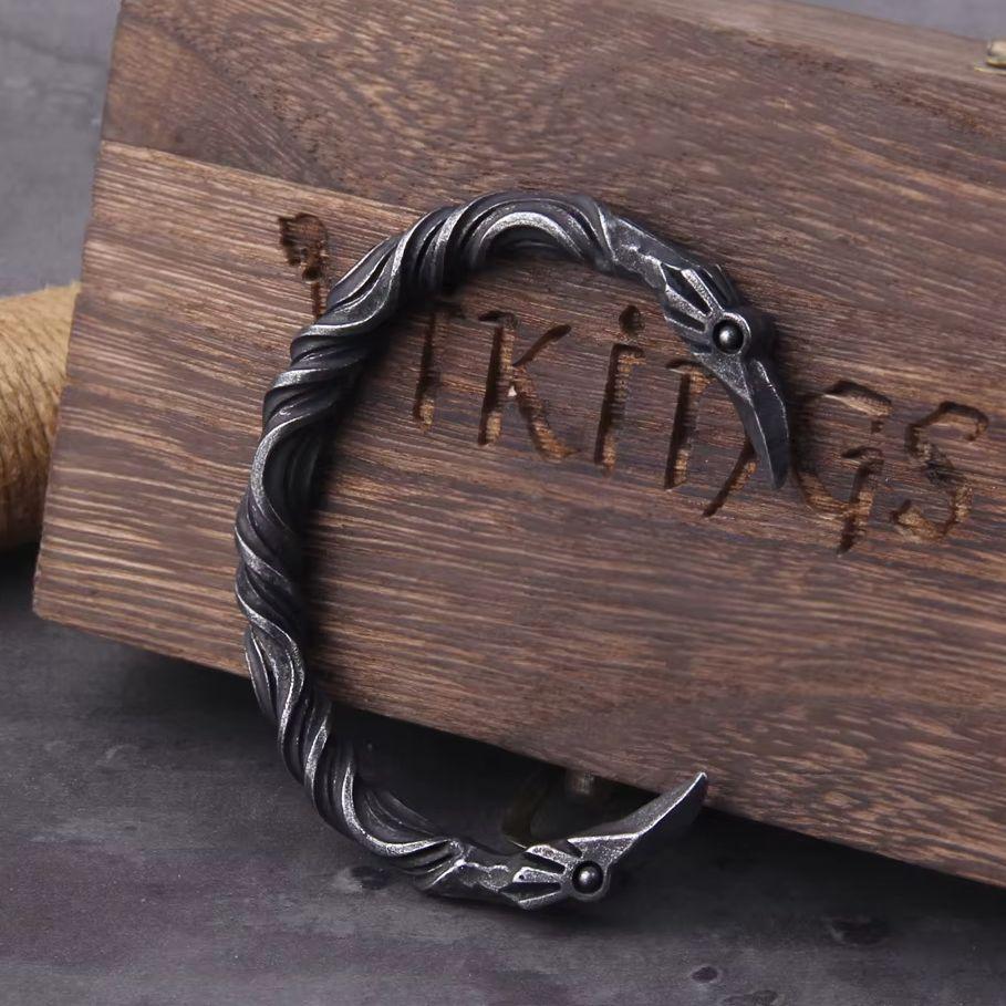 Edelstahl Wikinger Rabe Armband für Männer Nordisches Armband mit Holzbox Nordischer Stil Geschenk