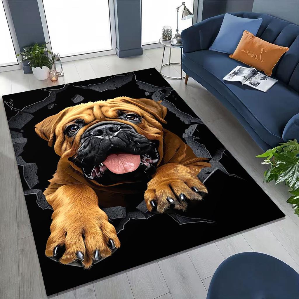 Tapete Fofo Cão Filhote Quebrando a Parede Ilusão 3D para Quarto Sala de Estar Sofá Casa Capacho Decoração, Tapete Grande Antiderrapante para Brincar de Crianças