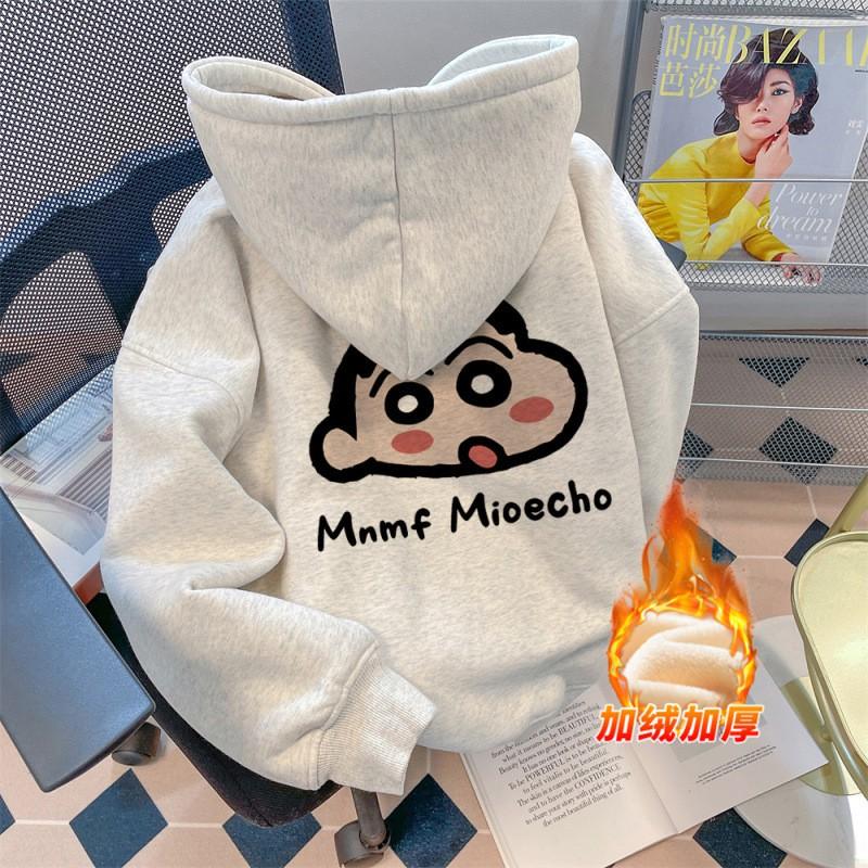 Couples Hooded Sweatshirt Women Fleece Lined Loose Casual Long Sleeve Top