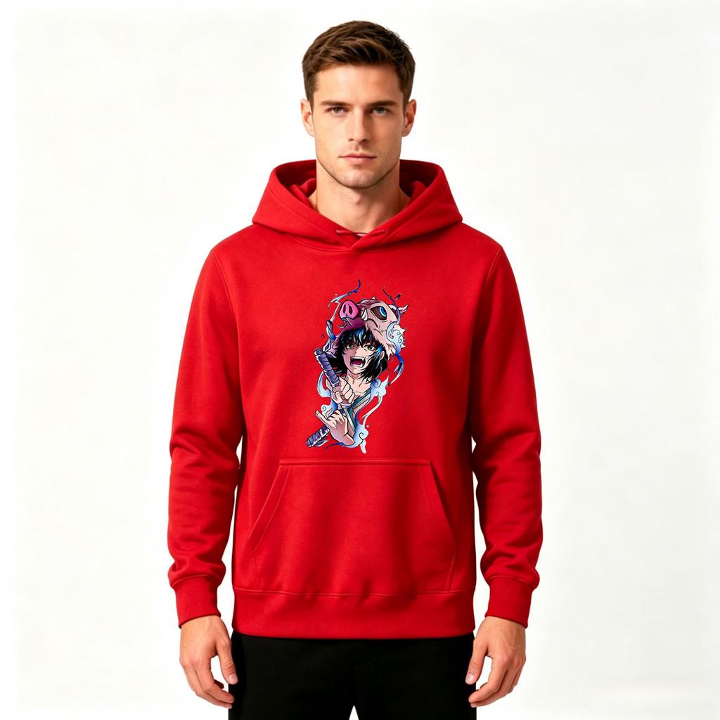 Men Anime Printed Pullover Hoodie Inosuke Pattern Casual Long Sleeve Sweatshirt for Daily Wear