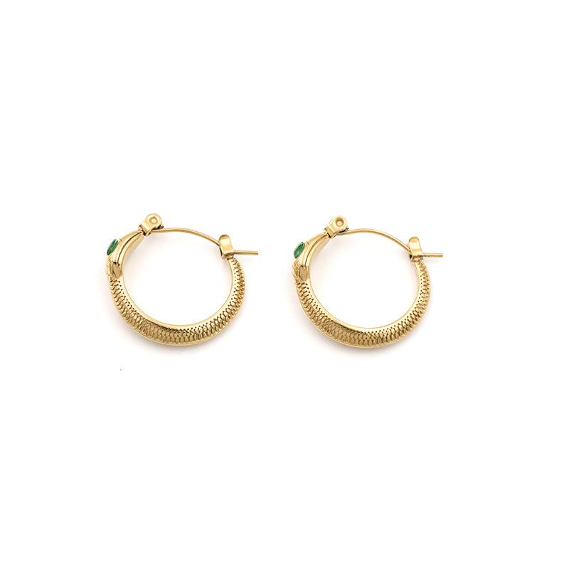 French Retro Titanium Steel Serpentine Green Eye Zircon Earrings High-End Light Luxury Niche 18K Titanium Steel Earrings