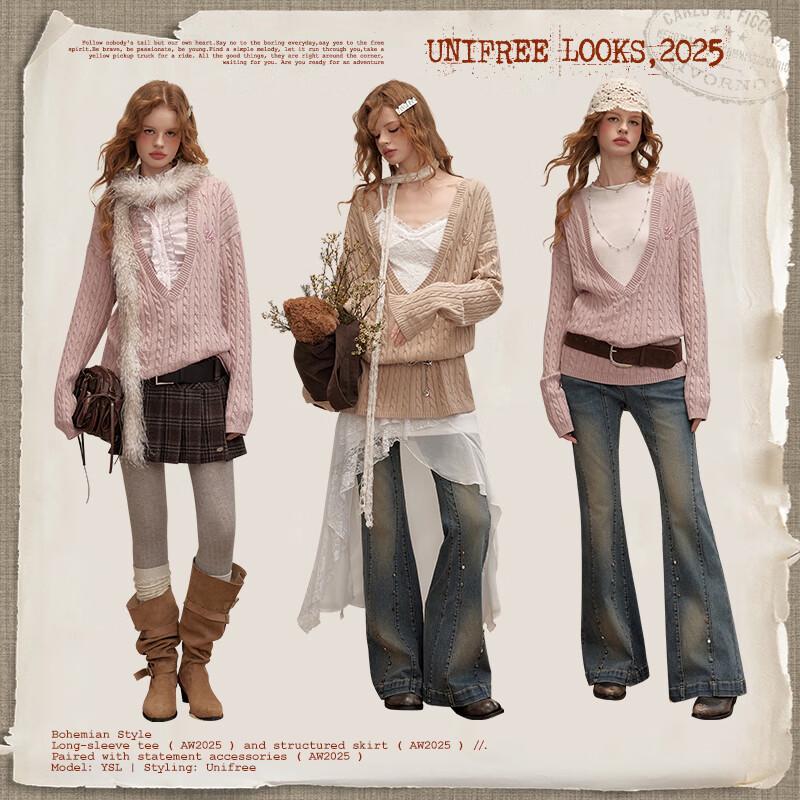 UNIFREE V-Neck Long Sleeve Knit Top