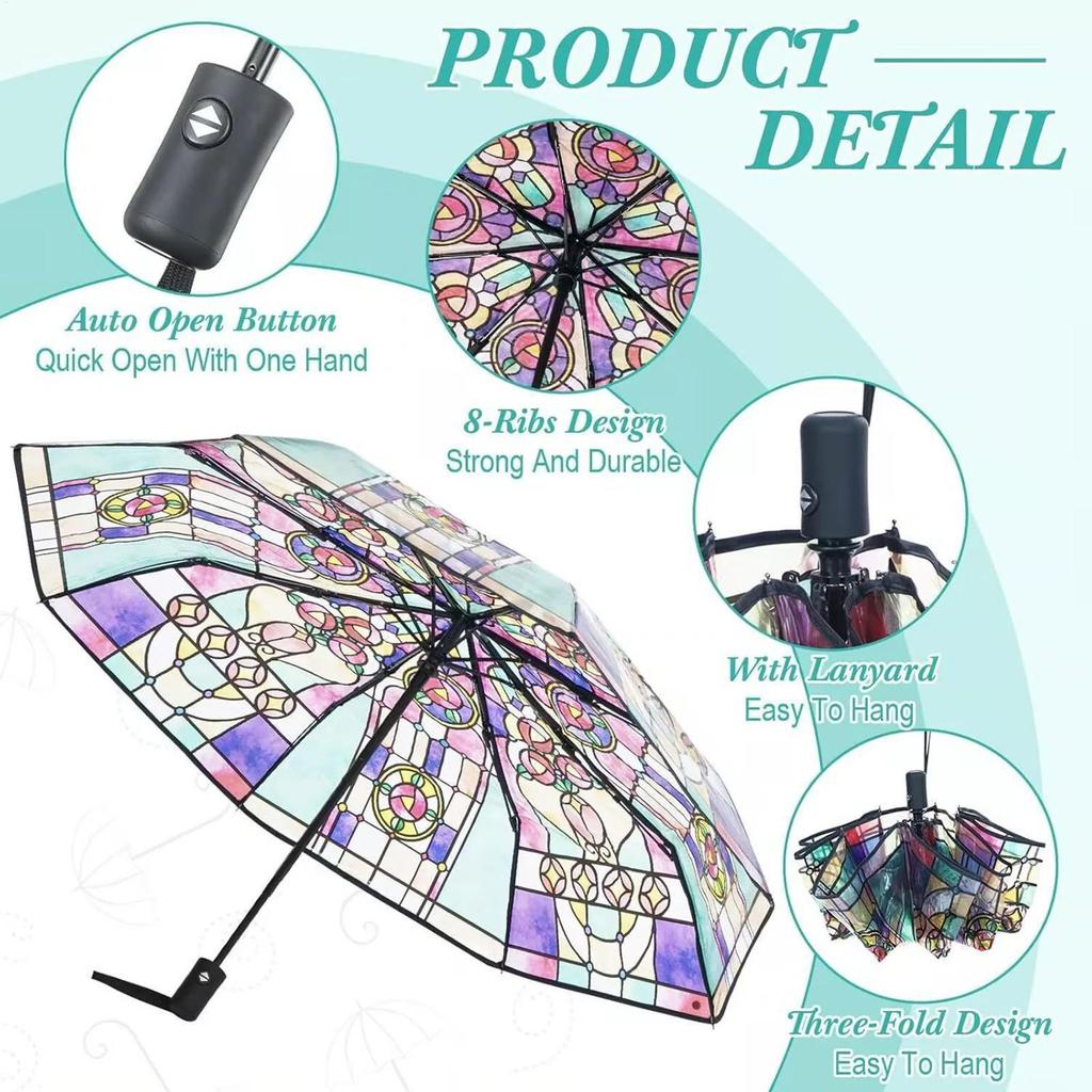 Vintage Stained Glass Automa Umbrel lFoldable Hand-Painted Transparent Umbrella Stylish Design Folding Umbrella for Colleagues