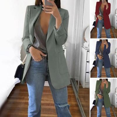Damen Anzugjacke Revers Langarm Offene Vorderseite Anzugjacke Einfarbig Große Taschen Pendlerstil Lässige Business Oberbekleidung