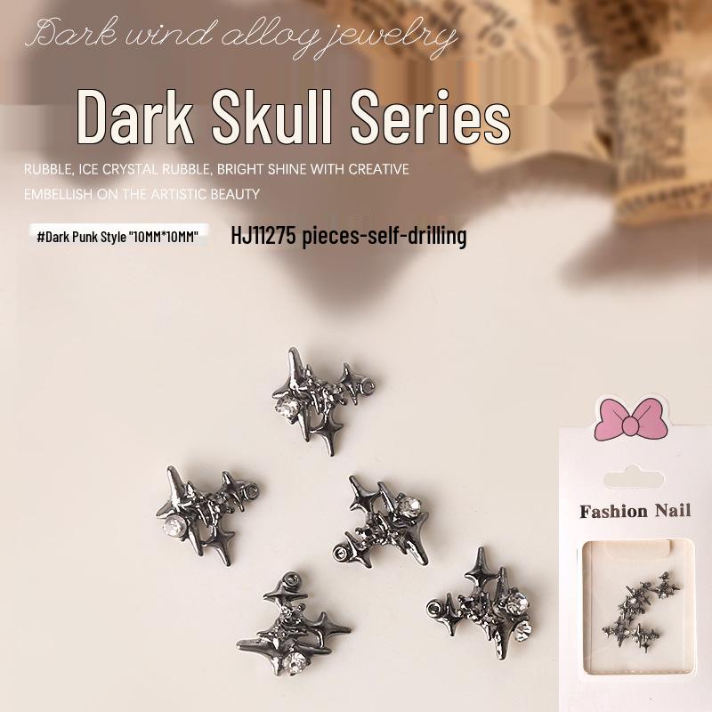 Dark Skull Retro Chrome Heart Scarlet Cross Nail Rhinestone Embellishments - 5 Pcs