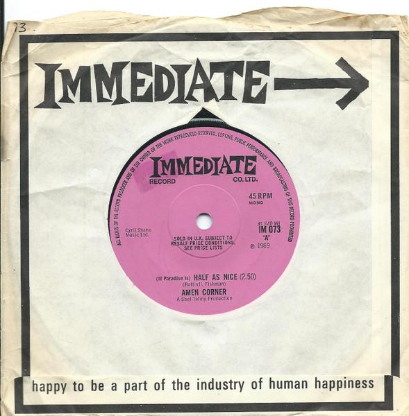 

7inch Record AMEN CORNER - (If Paradise Is) Half As Nice IM073 Immediate 1969 UK Rock Used