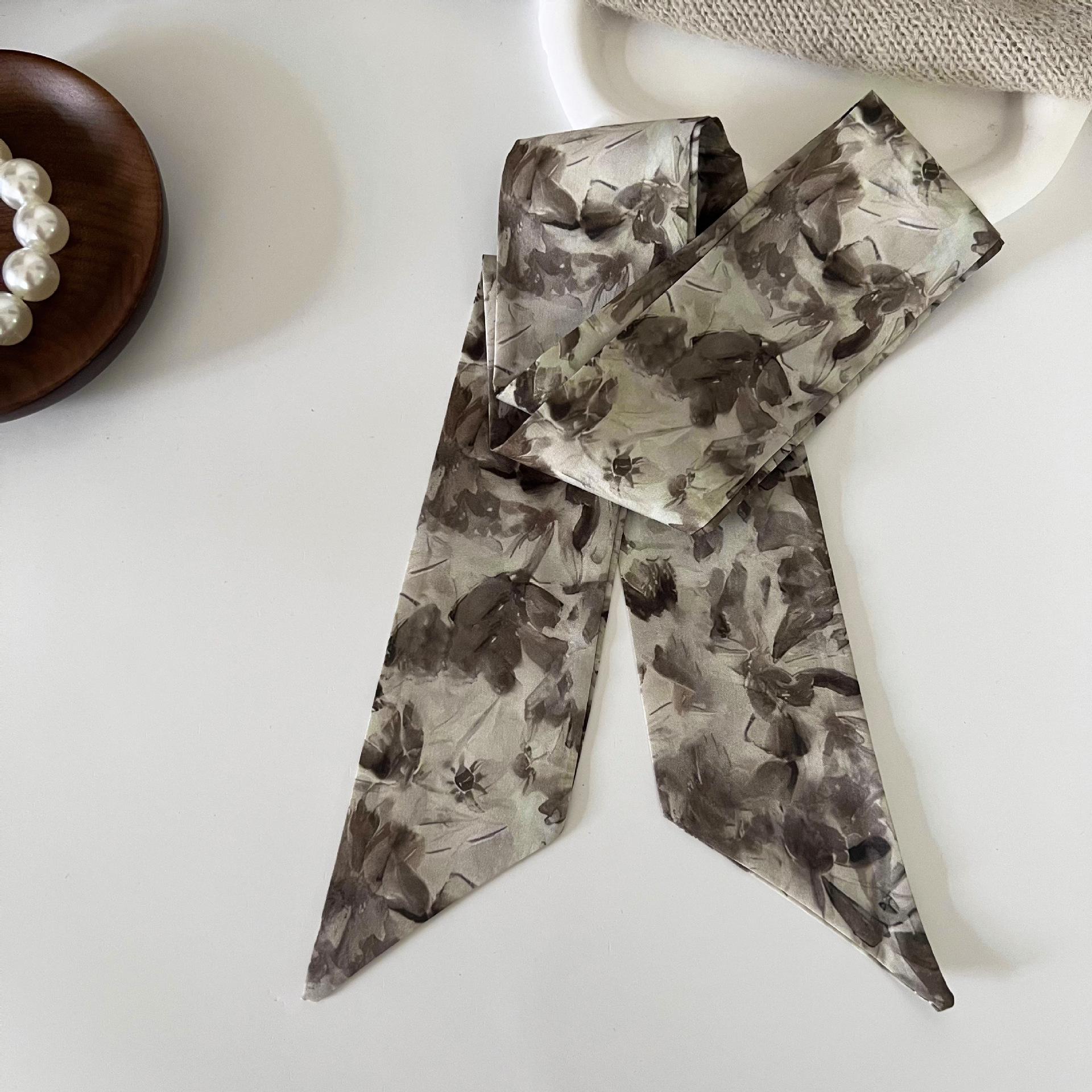 

Шелковый шарф с французским цветочным узором: Длинная и тонкая повязка на голову в стиле ретро, элегантная лента для волос, декоративный головной убор.