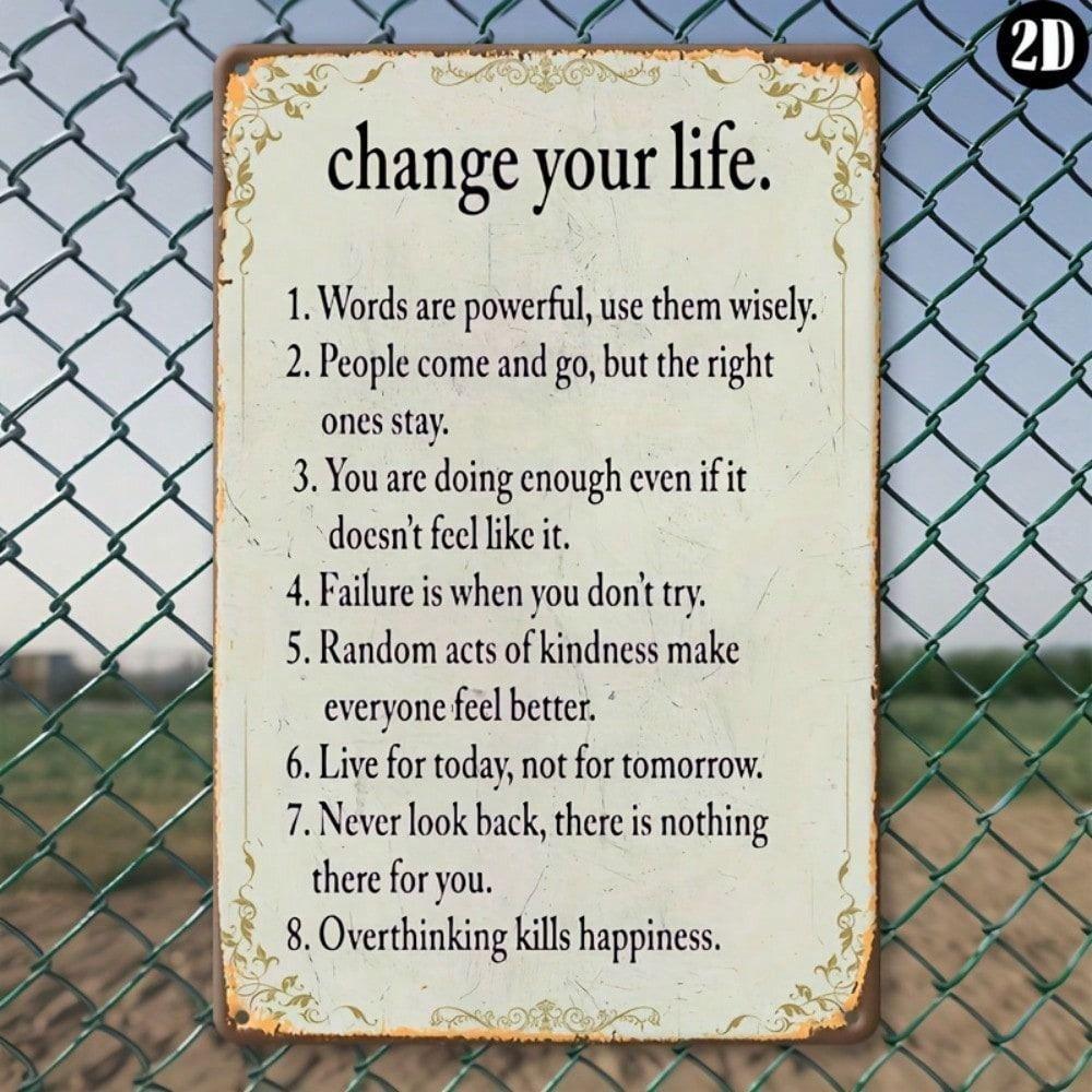Vintage Metal Poster Change Your Life, Retro Wall Sign for Garage