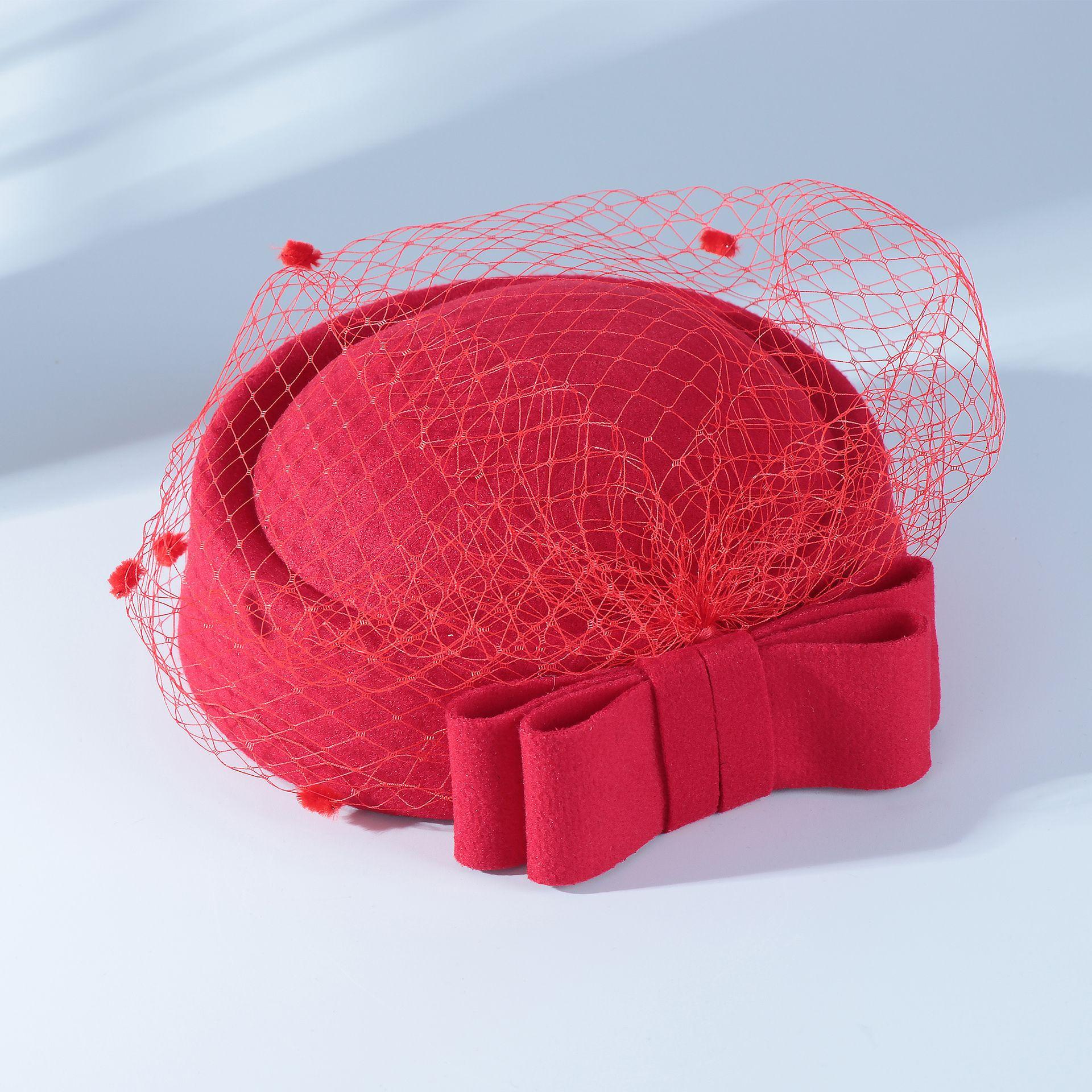 Béret en Laine pour Femme avec Voilette & Nœud | Chapeau Stewardesse Vintage Français | Performance de Réception d'Hôtel ONE  SIZE red