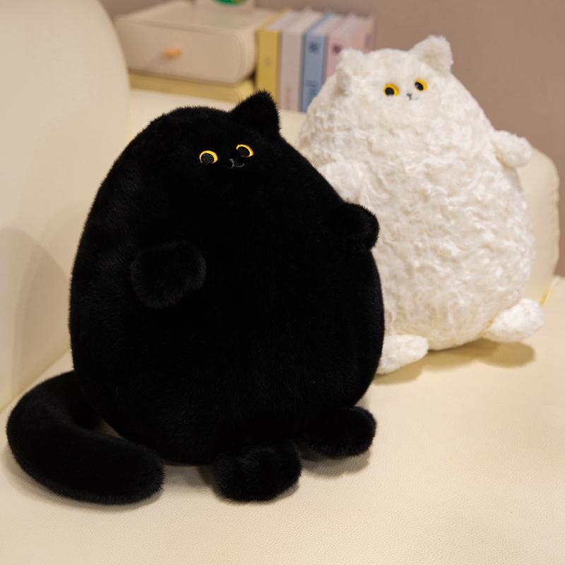 30cm Cute Chubby Cat Plush Toy White Black Pet Cat Doll Soft Material Stuffed Animal Kitten Doll Companion Doll Birthday Gift Present