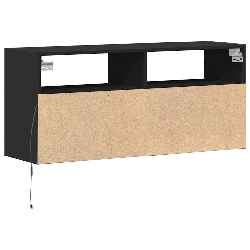 Wall Mounted TV Cabinet with LED Lighting Black 100 X 31 X 45 Cm