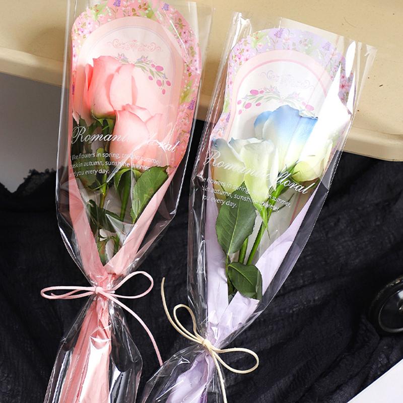 10Pcs Transparent Rose Packaging Bags Flower Bouquet Plastic Bag Bouquet Wrapping Paper Valentine'S Day Wedding Decor