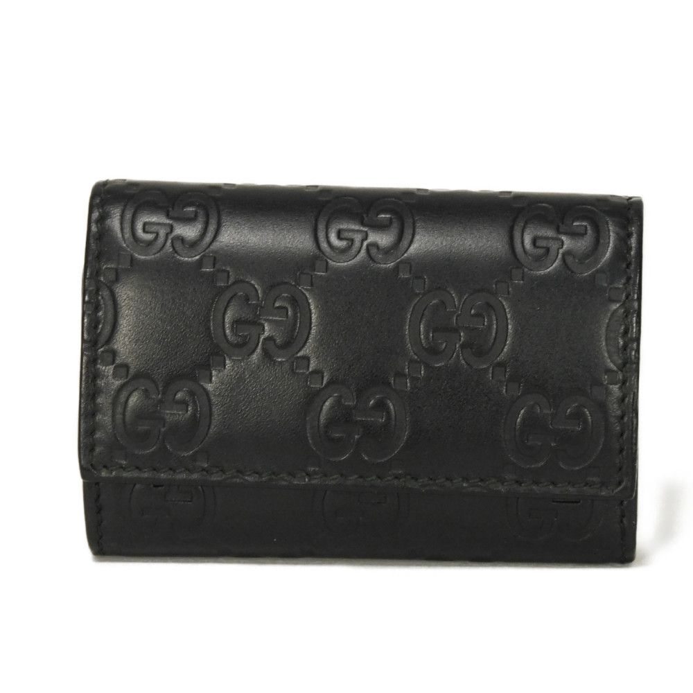 Used Guccissima 6-ring keychain (138093 7949) with double G embossing (9539) in black. Unisex. from Japan AUTHENTIC