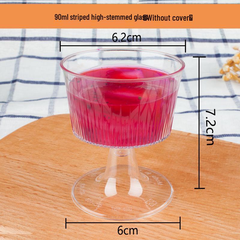 High-Stemmed Disposable Transparent Cup for Desserts, Pudding, Milkshakes, Mousse, Ice Cream, Red Wine, or Champagne.