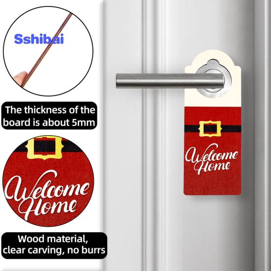 Christmas Wooden Doorknob Decoration Santa Claus Snowman Stocking Holiday Decor Door Handle Hanger Pendant Party Supplies