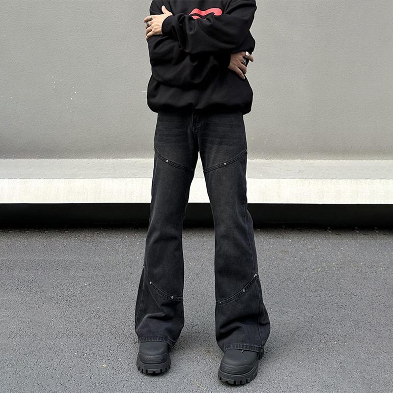 

Men s Retro Washed Wide-Leg Flare Jeans with Rivet Stitching S чорний