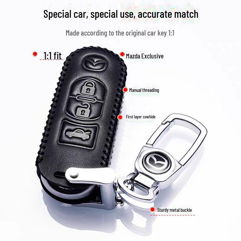 Mazda Genuine Leather Key Cover for Mazda 3, CX-4, CX-5, and Atez Cars.