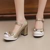 Spring sweet bow high heel color matching one-button Mary Jane shoes