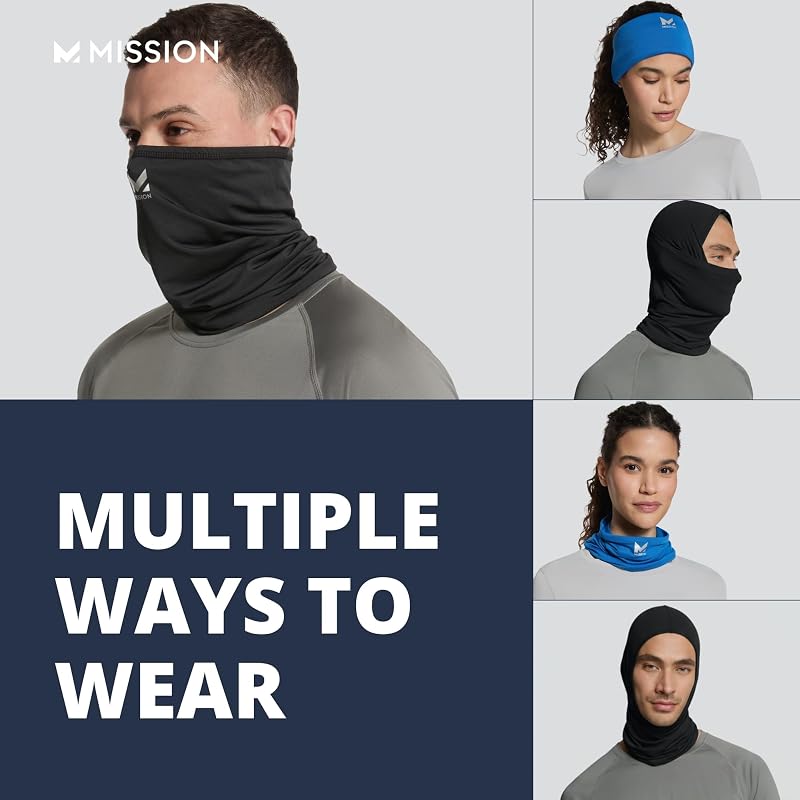 [MISSION] Cooling Neck Gaiter Face Cover - Reduces Skin Temperature by 15°C - Heatstroke Prevention - Suitable for Farming, Outdoor Activities, Golf -