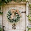 Spring Summer Wreath Flower Wall Hanging Decoration with Burlap Bow Artificial Garland for