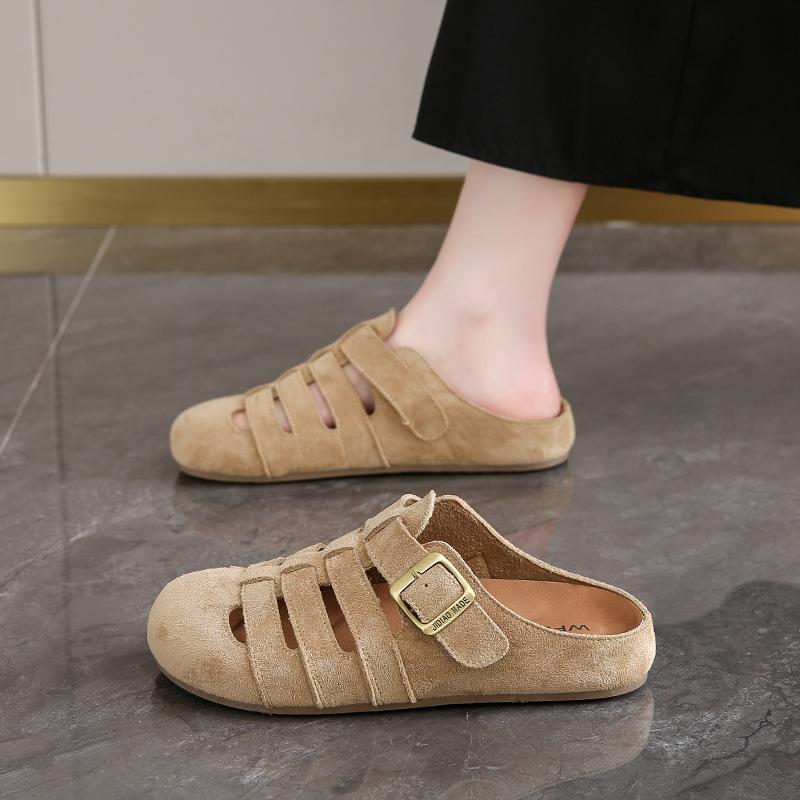 

Hollow bag head half slippers women s summer new thick-soled one-pedal shoes breathable lazy cool slippers 40 хаки