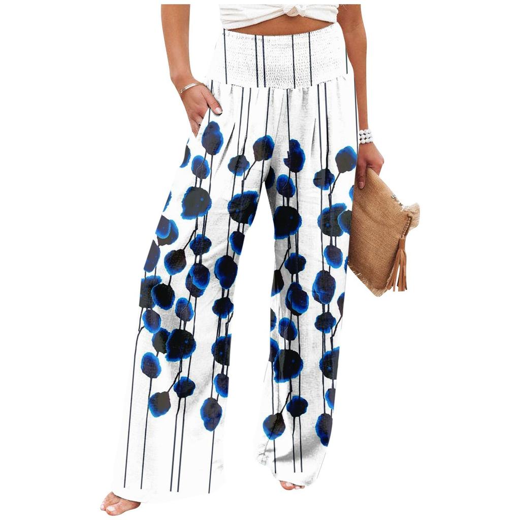 Pantaloni Casual Larghi da Donna alla Moda Stampa Vita Alta Gamba Larga Pantaloni Casual