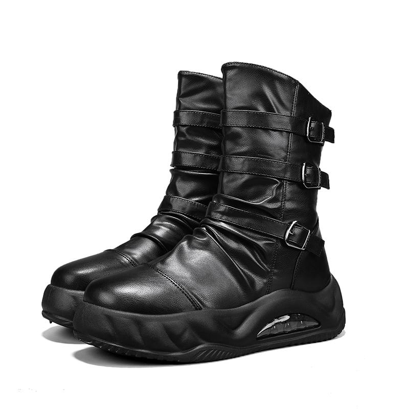 

Мода 2024 года, дизайнерские черные мужские кожаные ботинки, осенне-зимний тренд, мужские мотоциклетные ботинки, высокие ботинки на платформе для мужчин, bota masculina 39