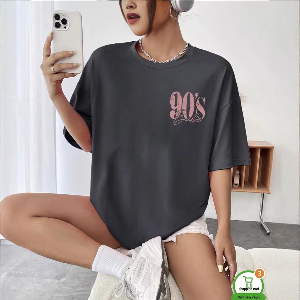 Vintage Crew Neck T-shirt with Number & Letter Print