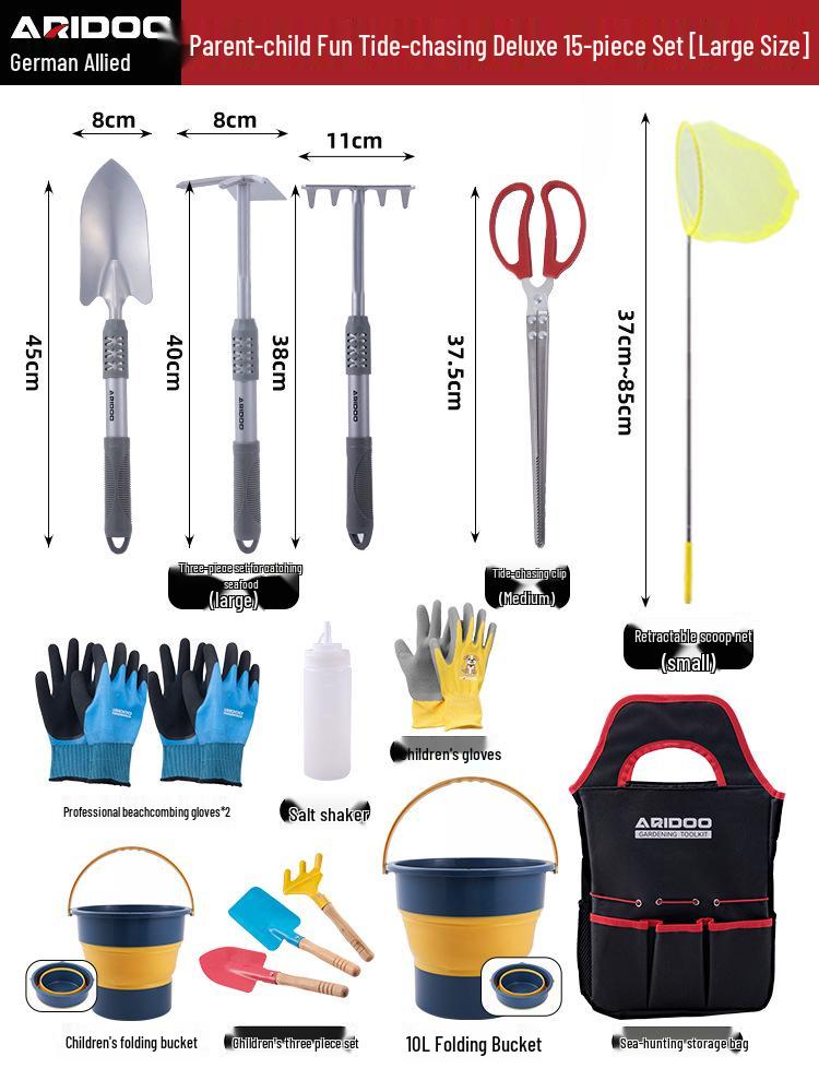 Tide-Chasing Tool Kit: Children's and Adults' Seaside Sand and Clam Digging Set with Shovel and Clips