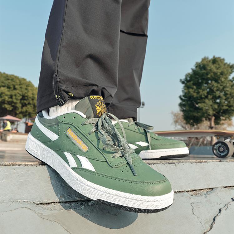 Reebok Club C Retro Color Block Cushioning Durable Low-Top Sneakers Unisex Sneakers Green White 100075032