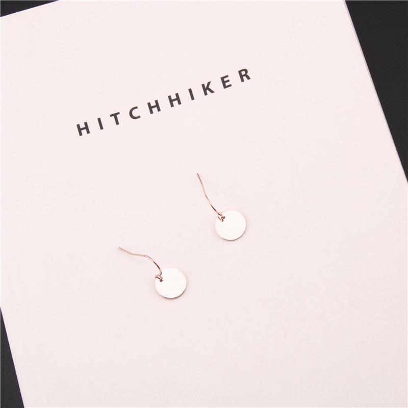 Elegant European & American Rose Gold Titanium Disc Earrings - Korean Style Studs for Women