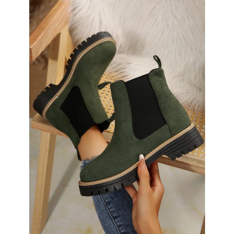 Fashion Scrub Leather Women's Inside Heightening 2025 New Autumn and Winter Platform Chelsea Booties Plus Fleece for Warmth