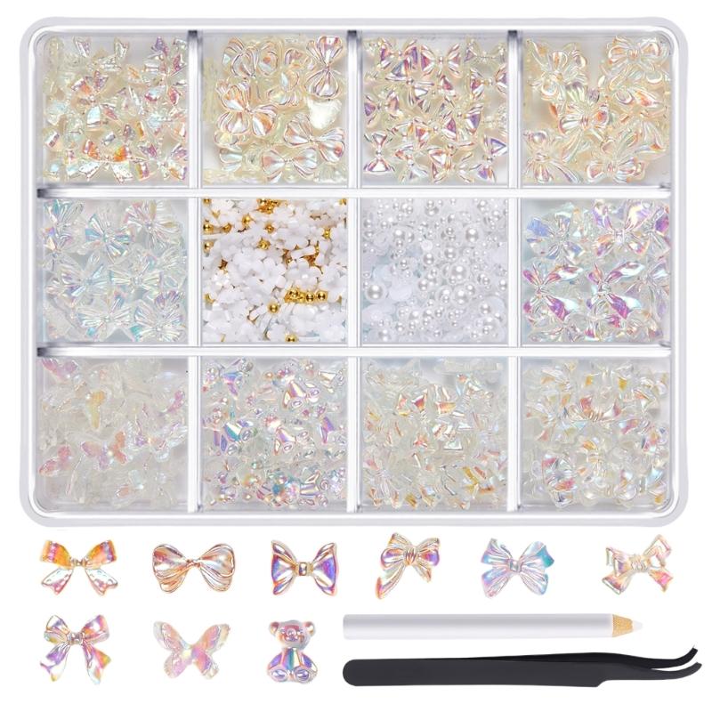 1Box 3D Butterfly Nails Charm for Women Mixed Ribbon Resin Nails Art Rhinestones Crafts Nails Supplies Embellishment