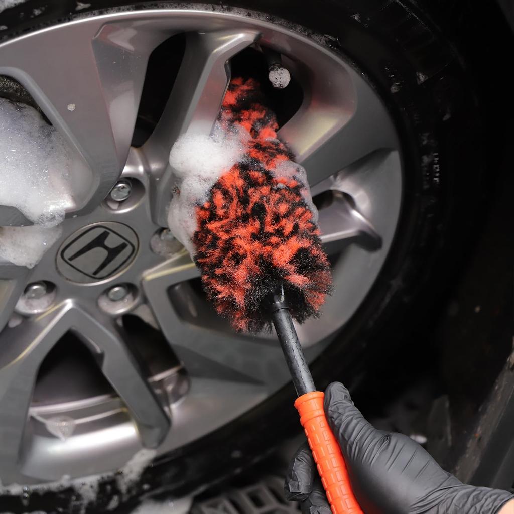 SPTA Rim Cleaner Brush, 3 Pcs Synthetic Ultimate Wheel Brush Set, Flat Spoke Wheel Cleaning Brush, Car Wheel Brush, Brush for Cleaning Wheels, Safe