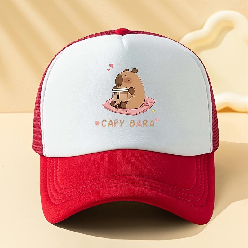 Capybara Drinking Boba Tea Print Trucker Hat Breathable Mesh Baseball Cap for Outdoor Casual Travel