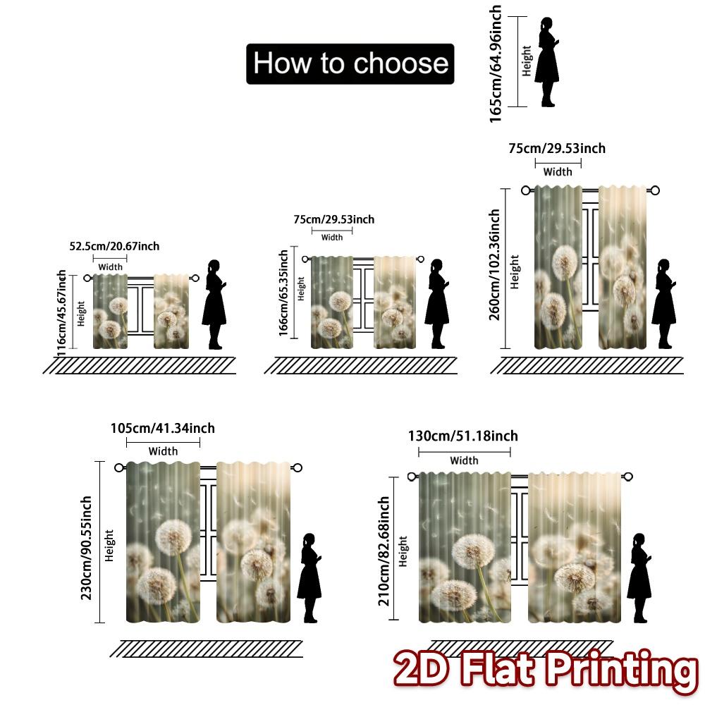 2pcs   2D FLAT PRINTING Curtains (Without Rod) Dandelion Bliss Popular Minimalist Curtains Semi-Sheer Curtains Decorations For