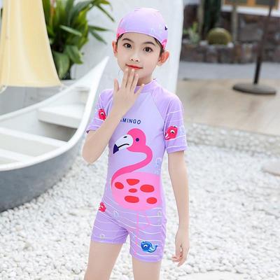 Mädchen Badeanzug im koreanischen Stil mit Flamingo - Anpassbar für kleine und mittlere Kinder