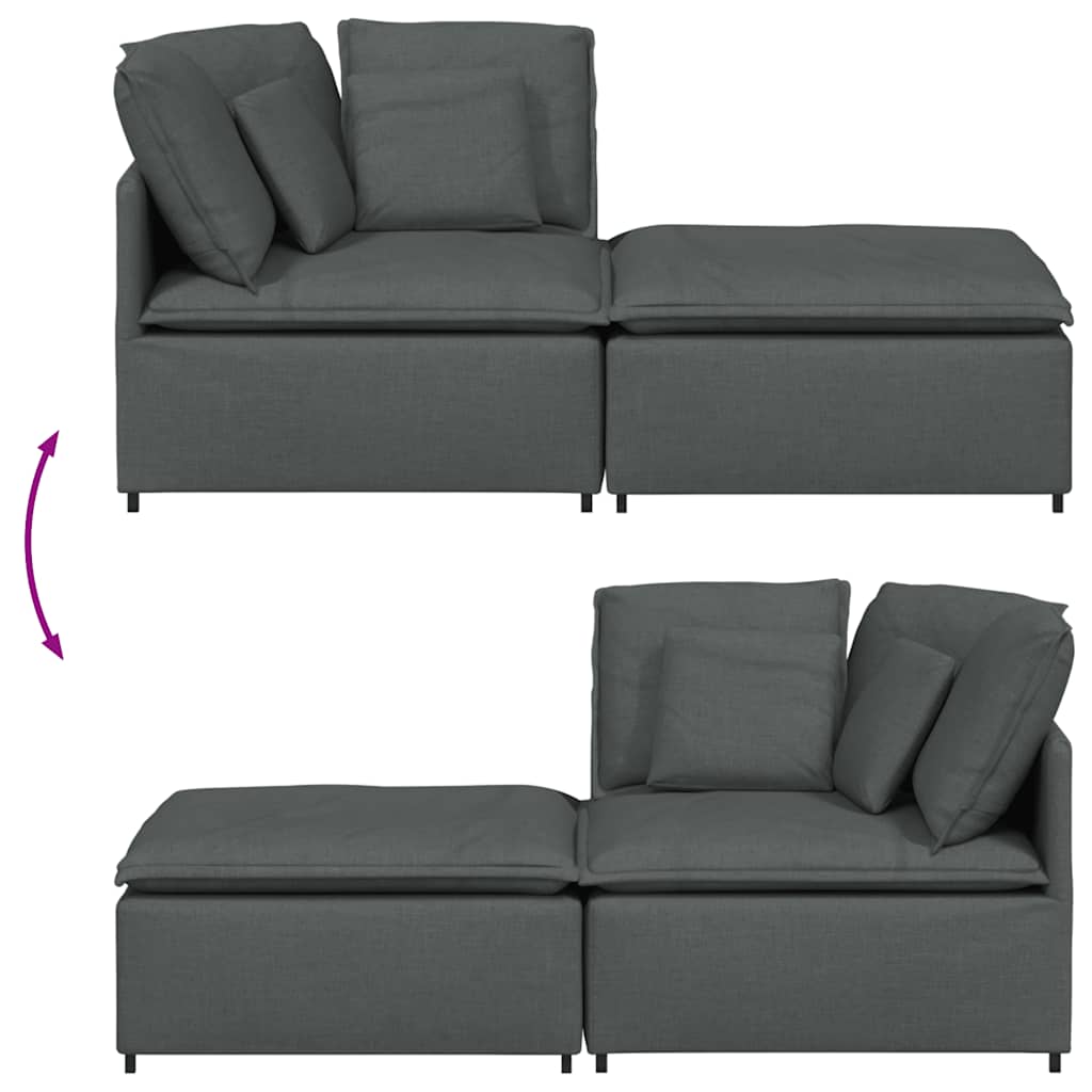 Modular Sofa with Footstool and Cushions Fabric Dark Grey