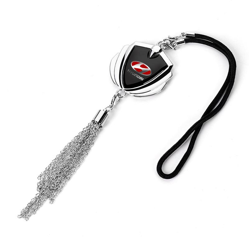 3D Metal Car Badge Rear View Mirror Pendant Hanging Ornaments Accessories For Hyundai Kona Creta Santa Fe Coupe Genesis Equus AH4