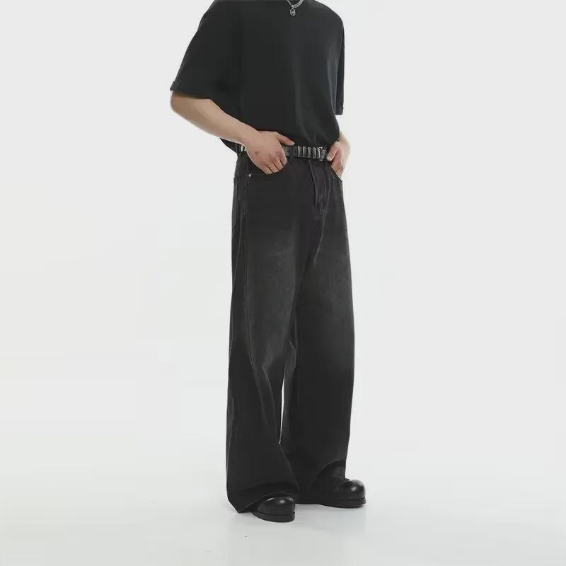 Men's Autumn Retro Flared Jeans: Trendy Loose, Wide-Leg Straight-Fit Trousers