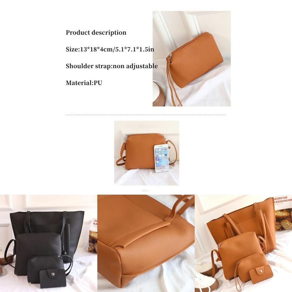 4pcs Lychee Pattern Womens Bag Single Shoulder Bag Cross Bag Handbag Bag Card