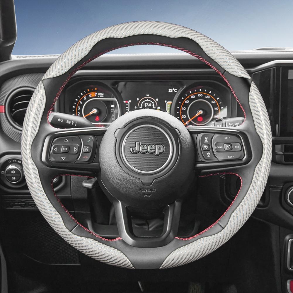 EPY1 Suitable for Jeep Carbon Fiber Texture Steering Wheel Cover Grand Cherokee Compass Wrangler Renegade Avenger Grand Wagoneer Red