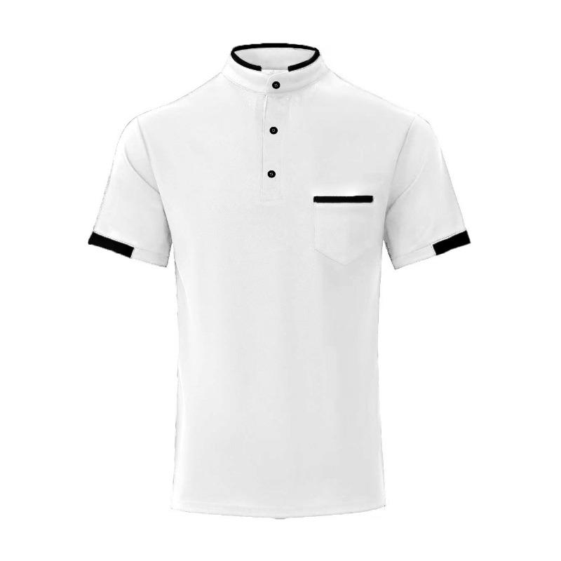2026 new style men s high-quality summer stand collar short-sleeved polo shirt, high-end business casual spandex men s polo shirt S белый