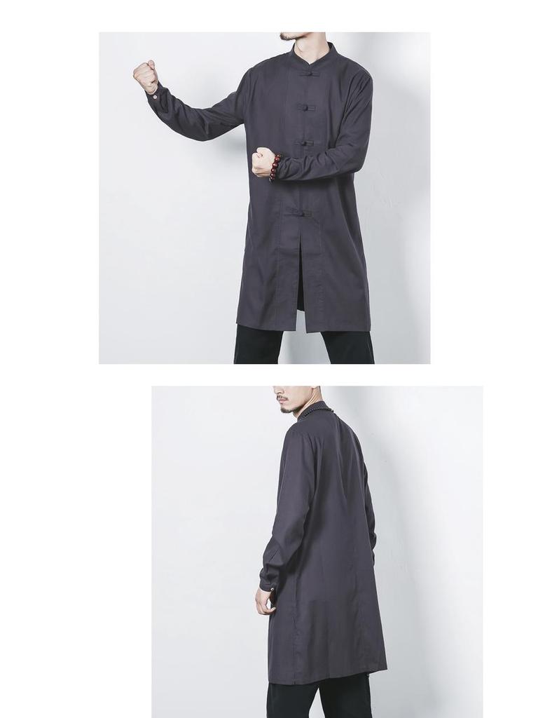 2017 Plus Size Men's Mid-Length Cotton Linen Frog Button Hanfu Jacket