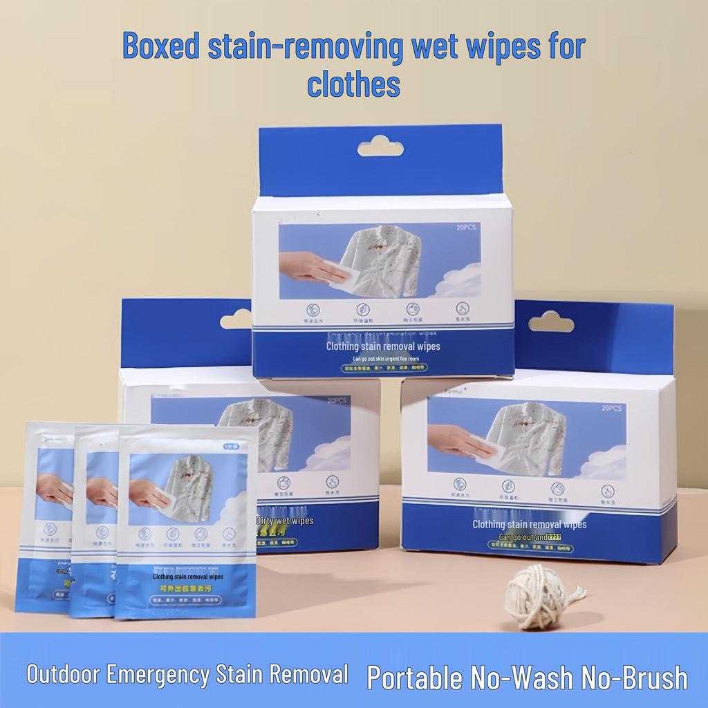 Stain Remover Wipes: Portable, Disposable, No-Wash, No-Brush Cleaner for Clothing and Fruit Stains.