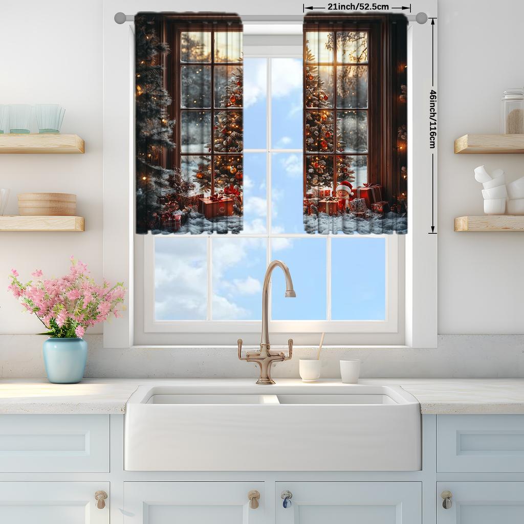 2pcs Christmas Trees Have Christmas Printed Curtain for Home Decor - Rod Pocket Window Treatment for Bedroom   Office   Kitchen