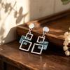 Hollow Square Enamel Stud Earrings Multi-layer Irregular Geometric Earrings Commuter Versatile Light Luxury Earrings